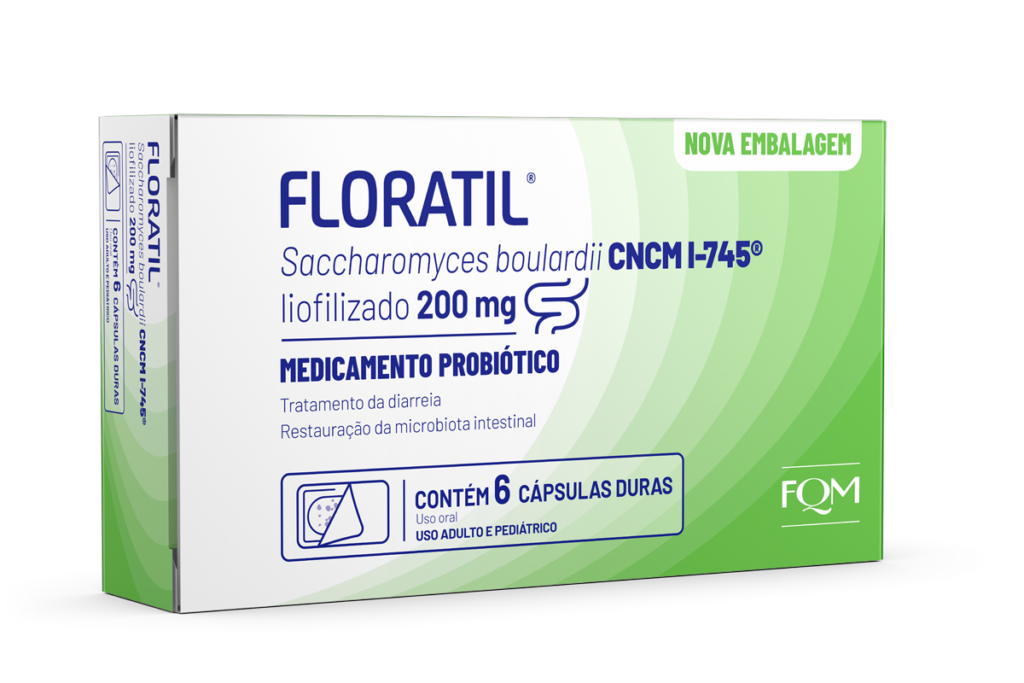 Caixa de Floratil® 200mg com 6 cápsulas vista de lado
