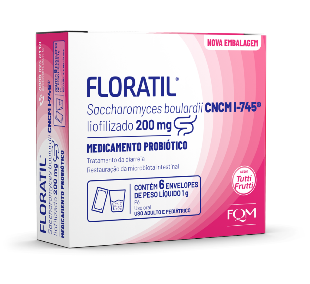 Caixa de Floratil® 200mg com 6 sachês vista de lado