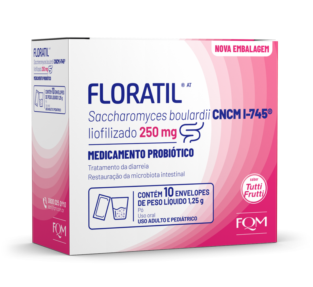 Caixa de Floratil® 250mg com 10 sachês vista de lado